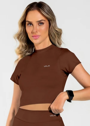 Vouq - Cropped Fitness Fit-Tech Goes com Manga Marrom - VOUQ