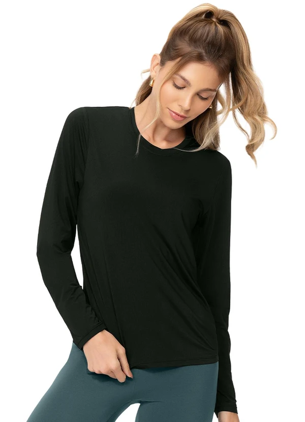 Zee Rucci - Blusa Feminina Manga Longa Proteção Uv Preto