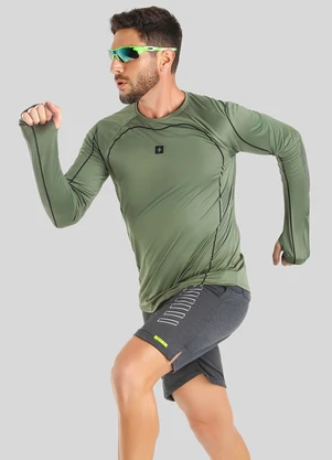 Endorfina - Camiseta Dry Masculina Manga Longa Verde - ENDORFINA