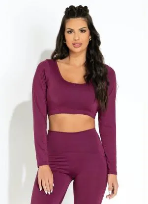 Cropped (Bordô) com Manga Sawary Fitness - SAWARY FITNESS