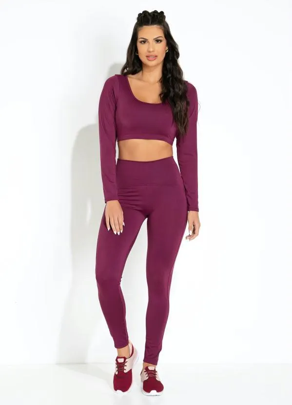 Sawary Fitness - Cropped Bordô com Manga Sawary Fitness 3