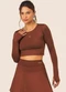 Vouq - Cropped Fit-Tech Jade Manga Longa Creme - variação: Marrom