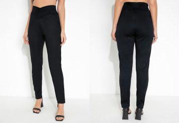 Cala Cintura Alta Transpassada na Frente Preta