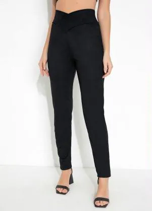 Calça Cintura Alta Transpassada na Frente Preta Alma Dolce