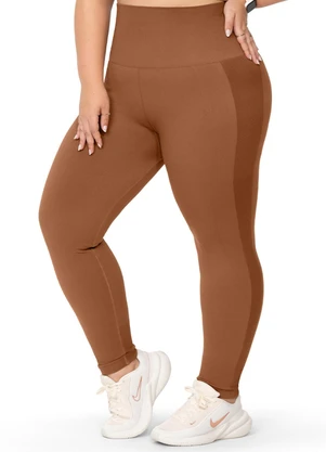 Zee Rucci - Calça Legging Plus Size Cós Alto Dobrável Marrom - ZEE RUCCI