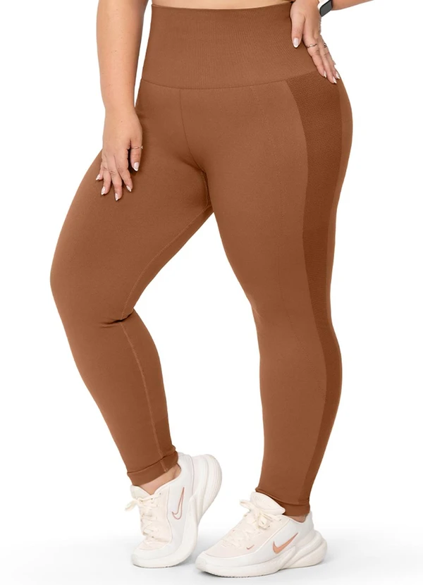 Zee Rucci - Calça Legging Plus Size Cós Alto Dobrável Marrom