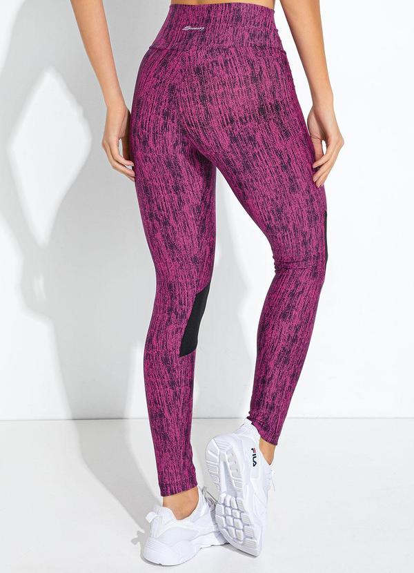 Sawary Fitness - Legging Abstrata Rosa e Preta em Malha com Elast 2