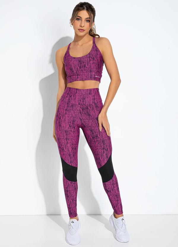 Sawary Fitness - Legging Abstrata Rosa e Preta em Malha com Elast 3