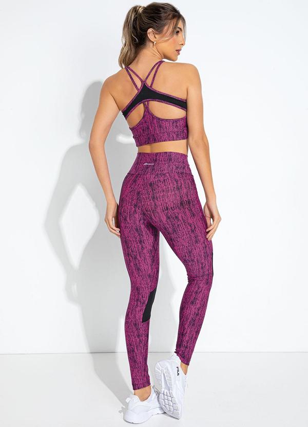 Sawary Fitness - Legging Abstrata Rosa e Preta em Malha com Elast 4