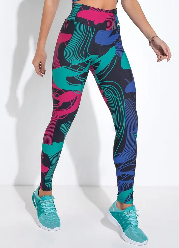 Jancris - Legging Abstrato Colorido em Malha com Elastano