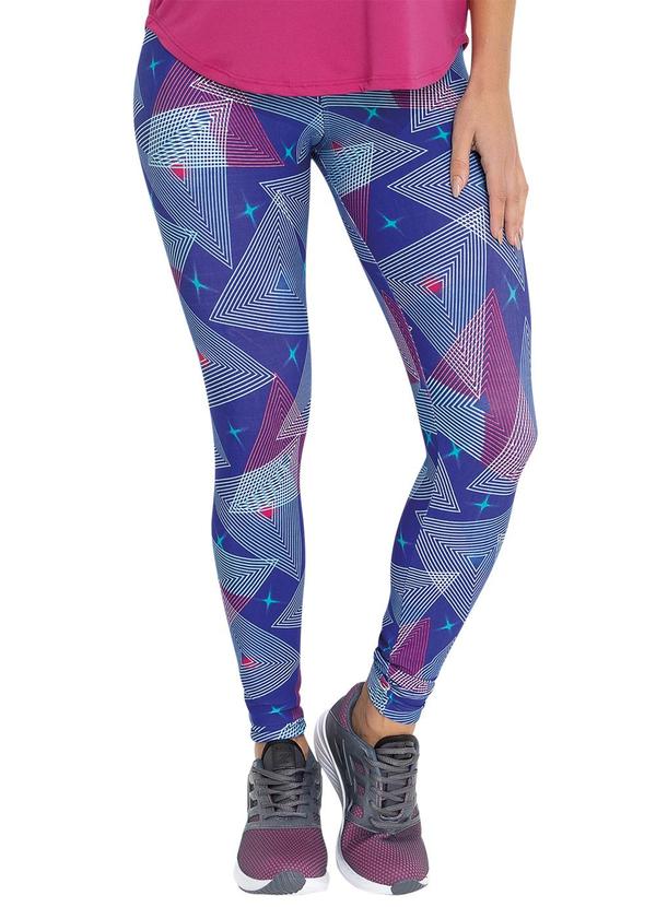 Jancris - Legging Geométrica Azul em Malha com Elastano