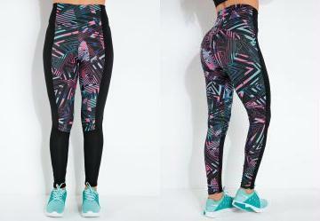 Legging Preto Geom�trico Recortes Sawary Fitness