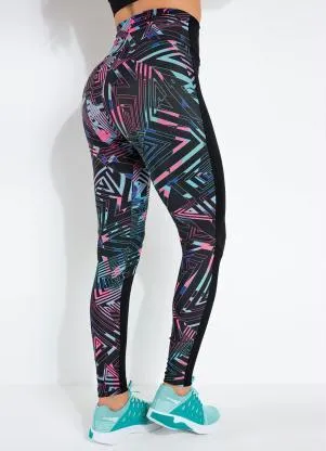 Legging (Preto Geométrico) Recortes Sawary Fitness - SAWARY FITNESS