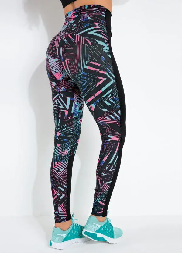 Sawary Fitness - Legging Preto Geométrico Recortes Sawary Fitness 2