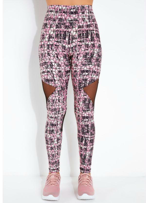 Legging (Rosa) com Recortes em Tule Sawary Fitness