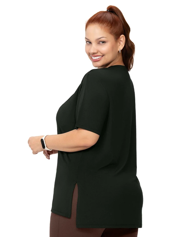 Zee Rucci - Camiseta Alongada Abertura Lateral Preto