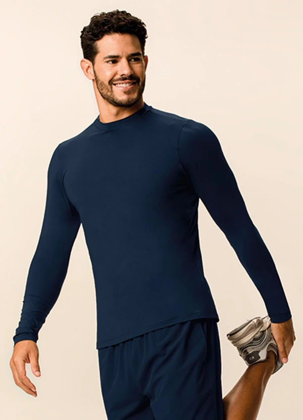 Malwee - Camiseta Slim Malha Uv Active Azul Marinho