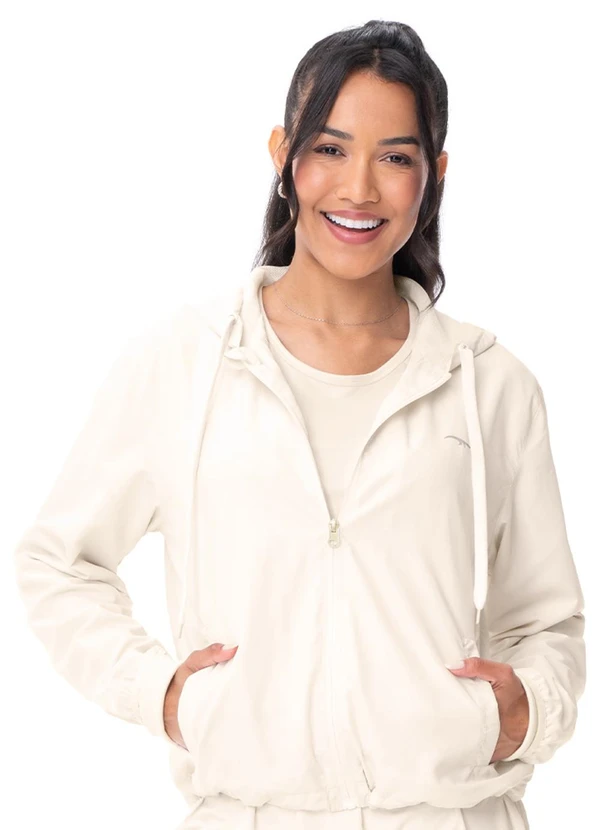 Zee Rucci - Jaqueta Corta-Vento Forrada com Capuz Off-White