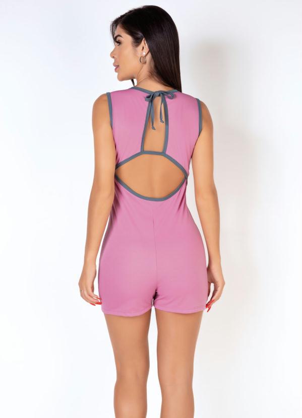 Alma Dolce - Macaquinho de Academia Rosa e Cinza com Recorte 2