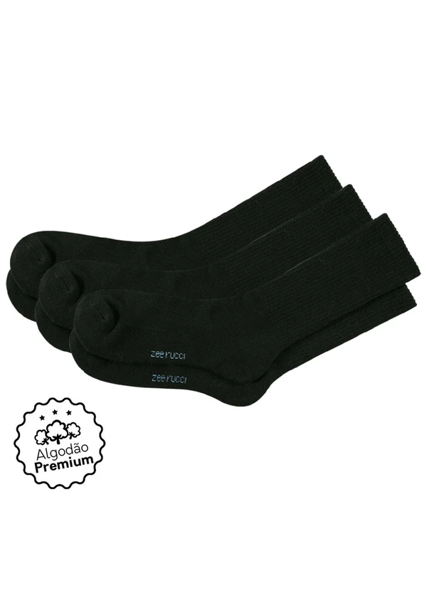 Zee Rucci - Kit com 3 pares Meias Cano Alto Algodão Preto 1