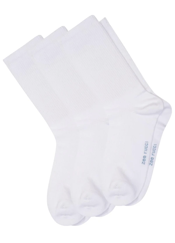 Zee Rucci - Kit com 3 pares Meias Cano Alto Branco