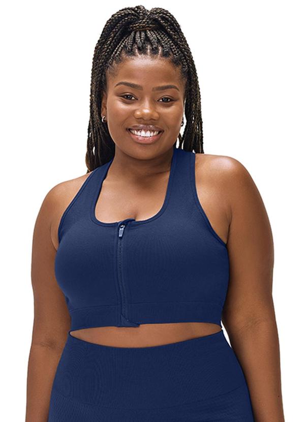 Zee Rucci - Top Plus Size com Zíper e Bojo Removível Azul
