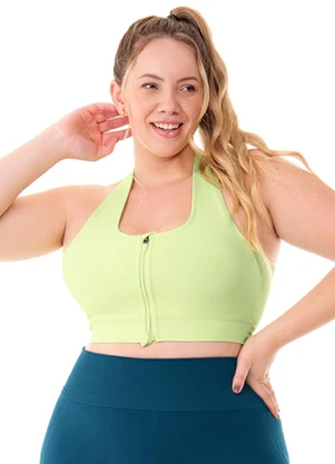 Zee Rucci - Top Plus Size com Zíper e Bojo Removível Verde - ZEE RUCCI