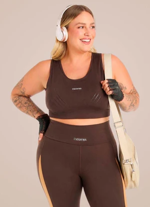 Endorfina - Top Plus Size Feminino Super Power Marrom - ENDORFINA