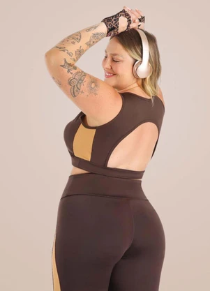Endorfina - Top Plus Size Feminino Super Power Marrom - ENDORFINA