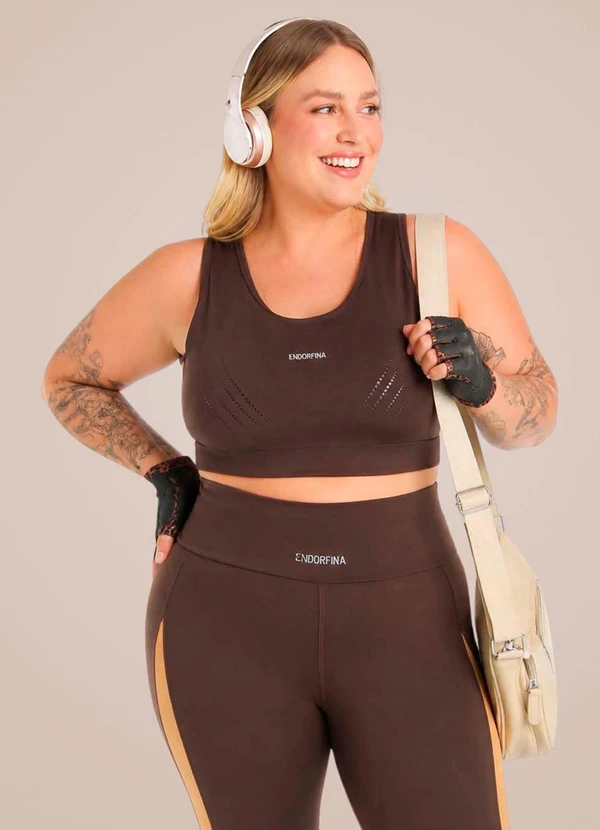 Endorfina - Top Plus Size Feminino Super Power Marrom