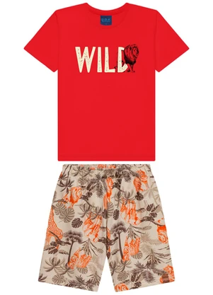 Ddk - Conjunto Camiseta e Bermuda Infantil Vermelha - DDK