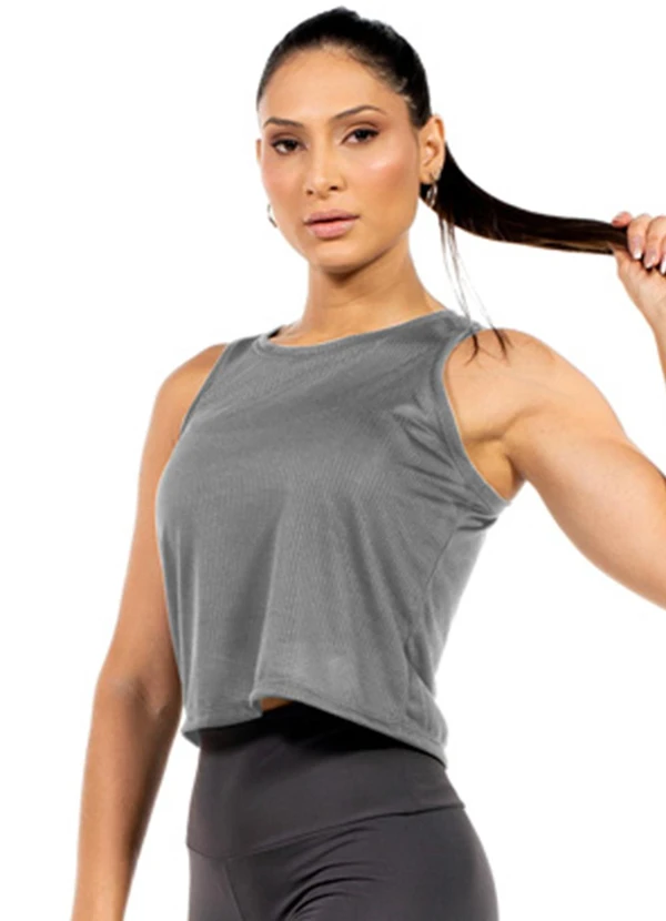 Cobertura - Regata Fitness Feminina Cropped Cinza