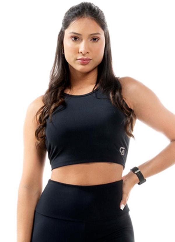 Cobertura - Regata Fitness Feminina Cropped Preto