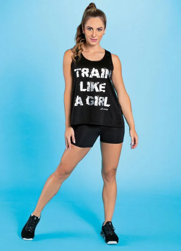 Sawary Fitness - Regata Preta Estampa Metalizada Sawary Fitness