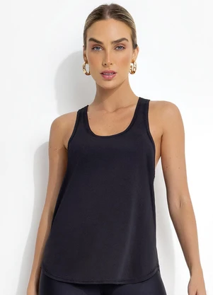 Jancris - Regata Preto em Malha com Elastano - JANCRIS