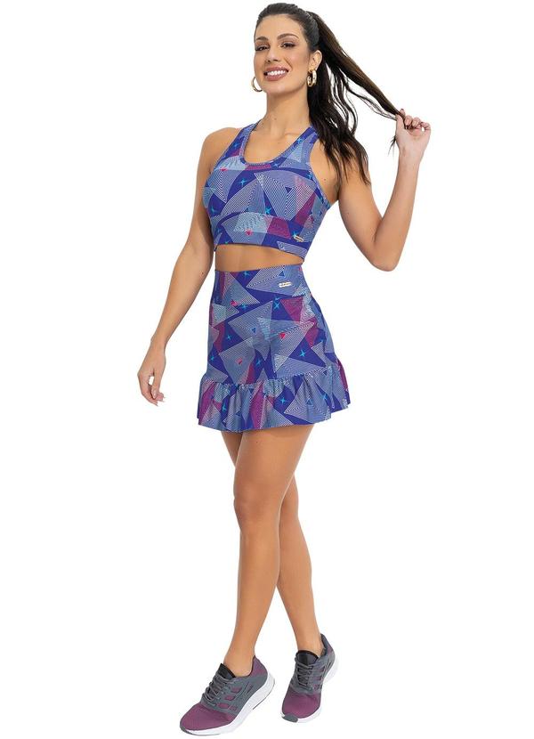Jancris - Short-Saia Geométrica Azul em Malha com Elastano 3