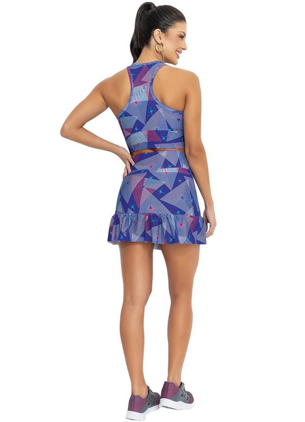 Jancris - Short-Saia Geométrica Azul em Malha com Elastano 5