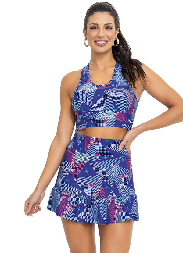Jancris - Short-Saia Geométrica Azul em Malha com Elastano 6