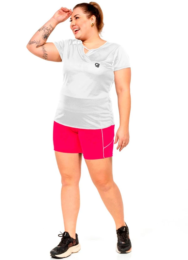 Cobertura - Short Power com Recorte Feminina Rosa  2