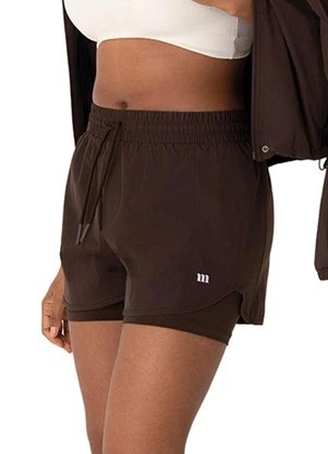 Malwee - Shorts Duplo em Tafetá Active Marrom Escuro - MALWEE