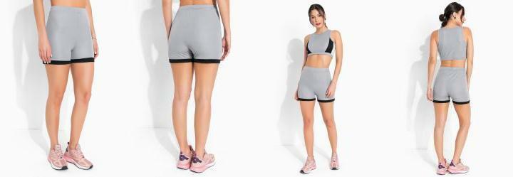 Shorts Esportiva Cinza e Preta Cintura Alta