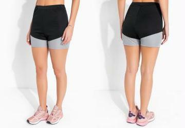 Shorts Esportiva Preta/Cinza Cintura Alta