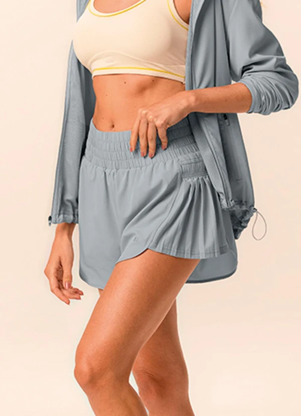Malwee - Shorts Evasê Pregas Active Cinza Azulado