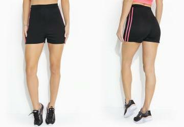 Shorts Preto/Rosa Neon com Frisos Contrastantes