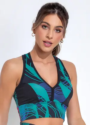 Jancris - Top Abstrato Colorido em Malha com Elastano - JANCRIS