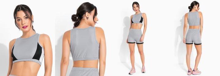 Top Esportivo Cinza Branco e Preto