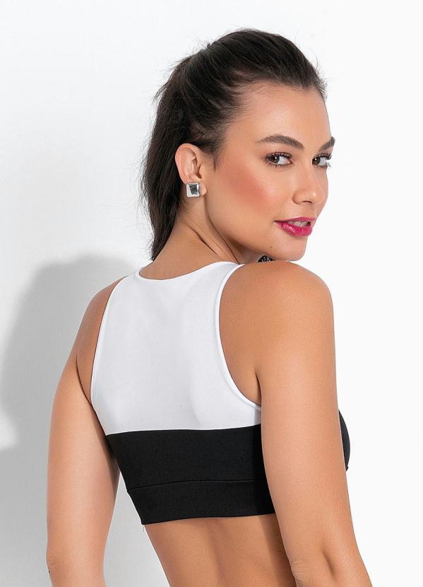 Outlet - Top Esportivo com Vazado Frente  Preto/Branco 2