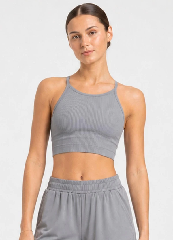 Rovitex - Top Feminino Nadador Fitness Poliamida Cinza