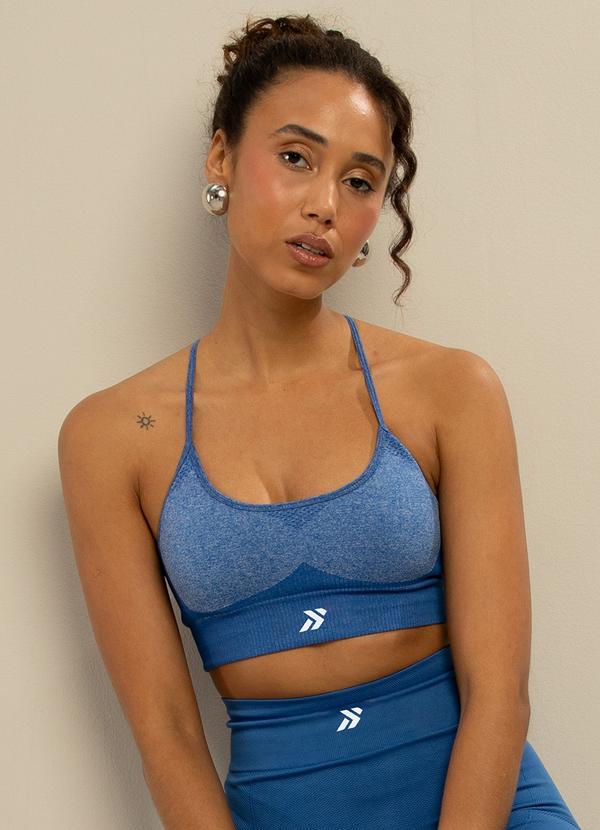 Basic Pro - Top Fitness Alças Cruzadas Mescla Azul