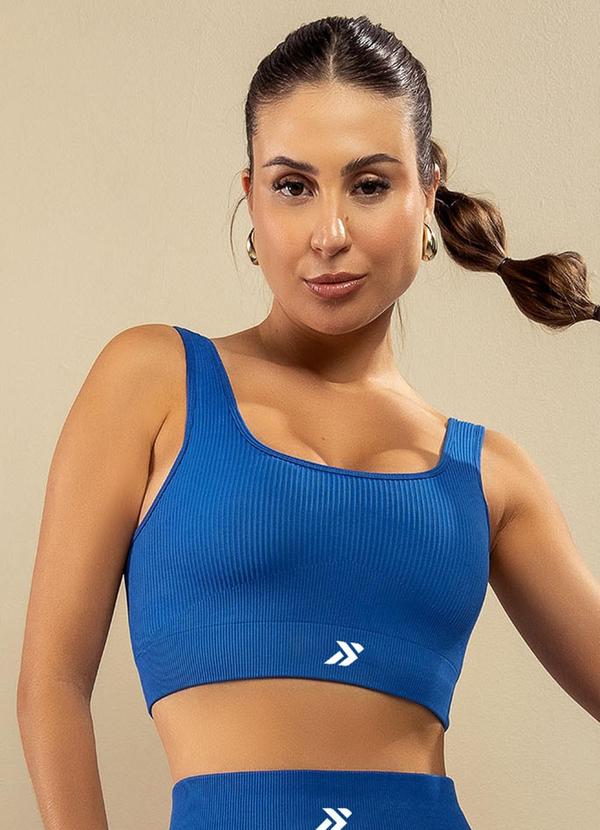 Basic Pro - Top Fitness Canelado Cropped Azul